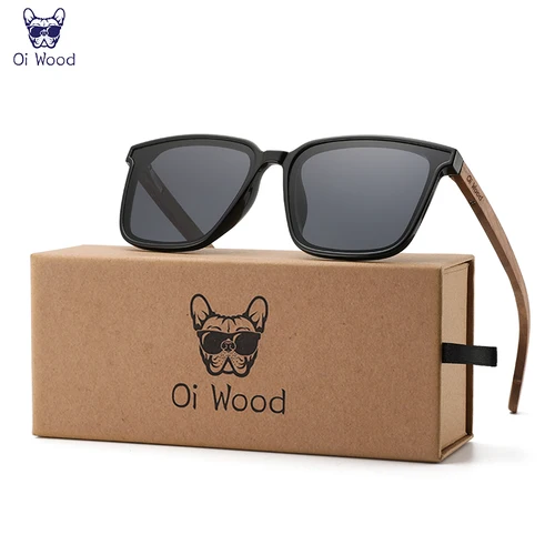 Oi Wood Hombres Mujeres Gafas de sol cuadradas Gafas de madera lentes azules polarizadas Gafas para hombre Gafas de lujo
