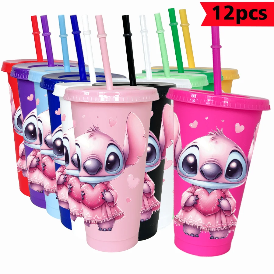 

12pcs/lot Disney Stitch Love 26oz Color Plastic Tumbler Birthday Party Drinkware Juice Coffee Mug