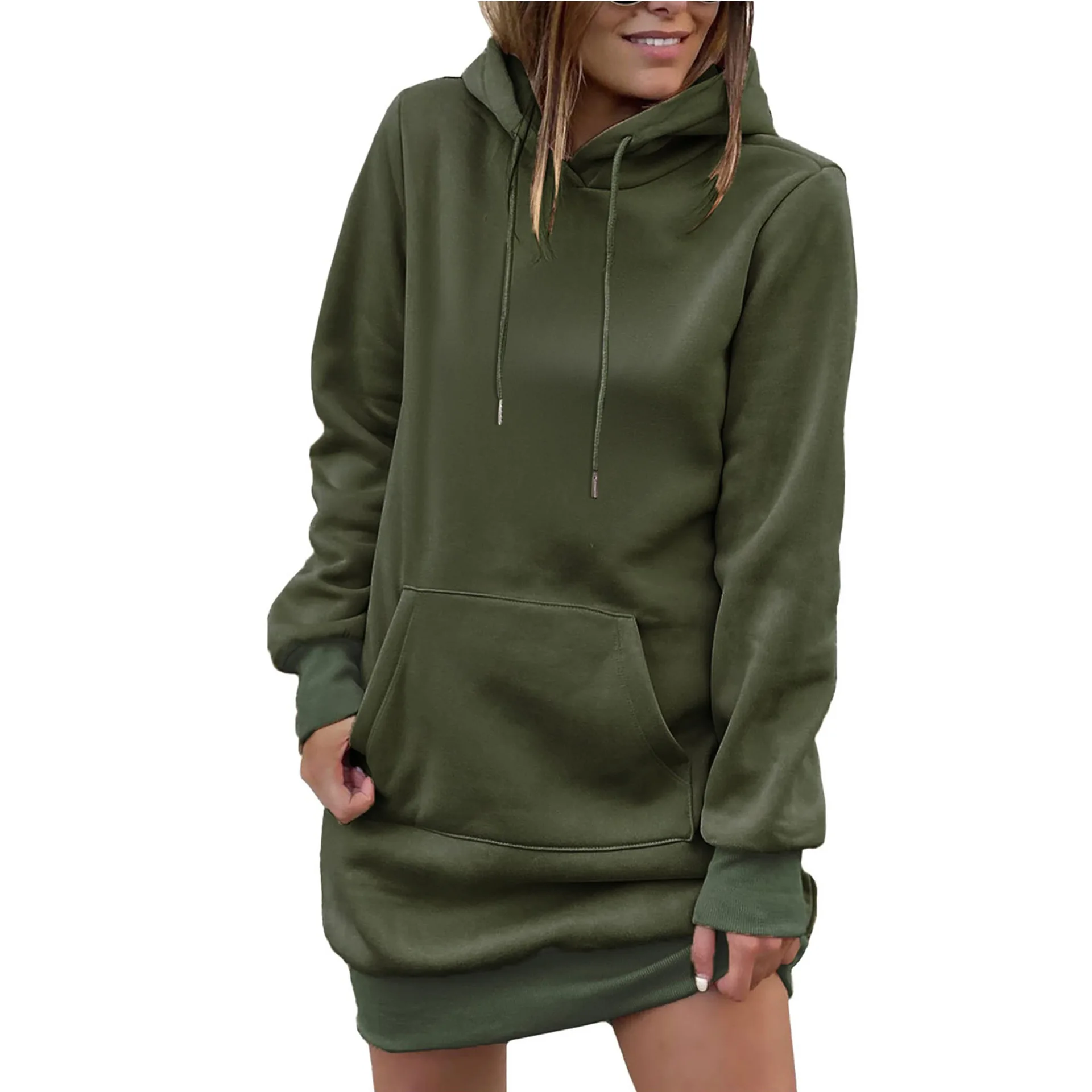 

2024 Spring Autumn Women's Sweatshirt Dress Female Casual Hooded Big Pocket Pullovers Women Casual Loose Sport Shirt Women Dress