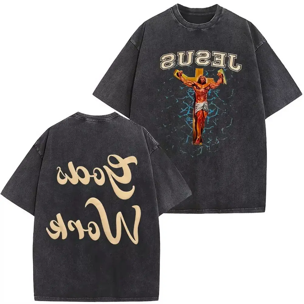

Washed Vintage Christian Jesus Bible Verse T-shirt Men Women Clothing Fashion Hip Hop Short Sleeve Tshirt Male Soft Cotton Tops