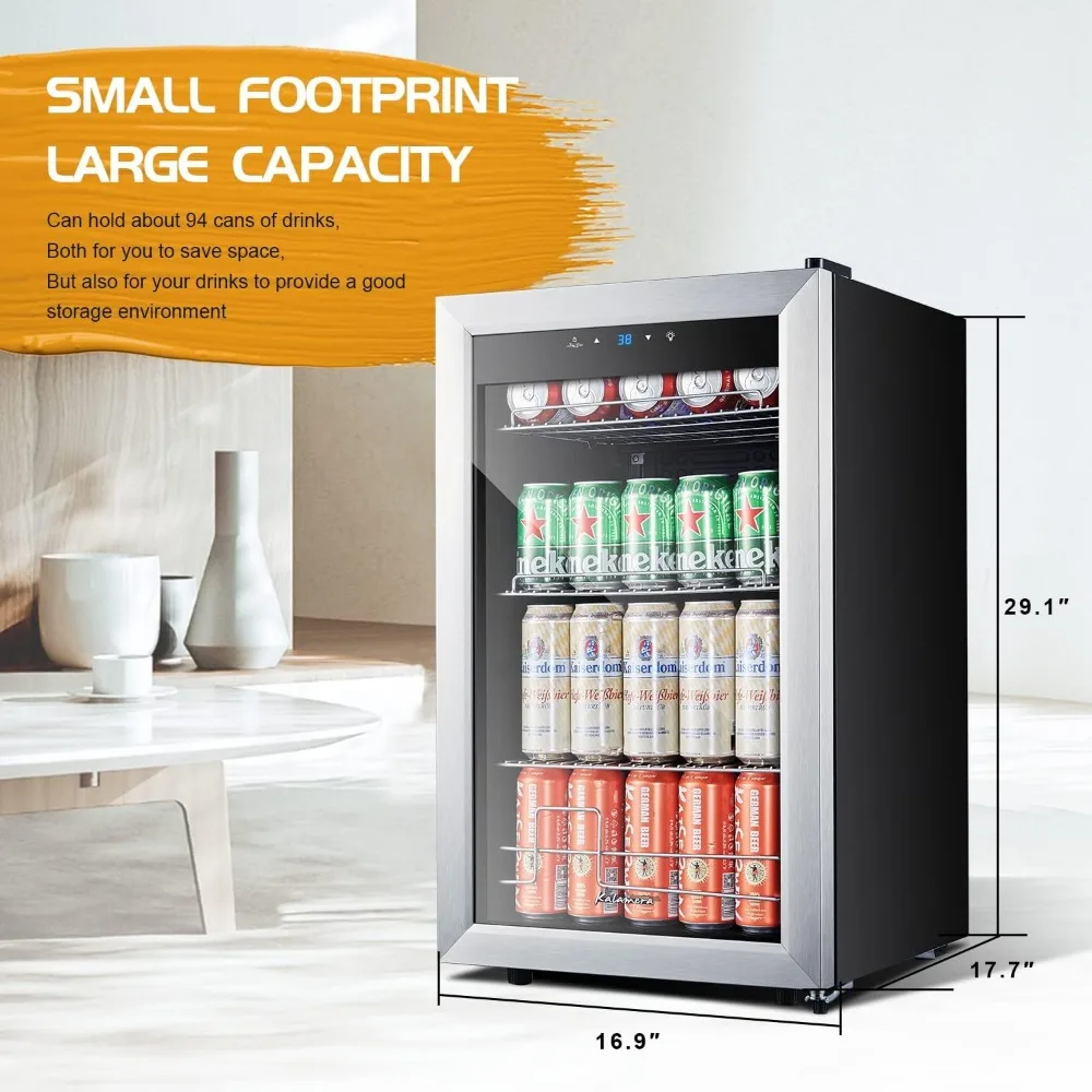 Autoportante Mini Bebida Refrigerador, 102 Latas Capacidade, Refrigerador para Refrigerante, Água, Cerveja ou Vinho