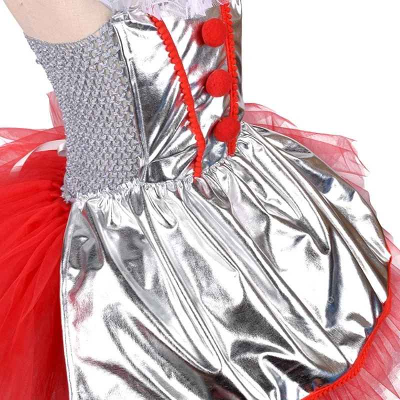 Silber Clown Zirkus Kostüm für Mädchen lustige Joker Halloween Tutu Kleid für Kinder Geburtstag Karneval Party Outfit Kinder Kleidung