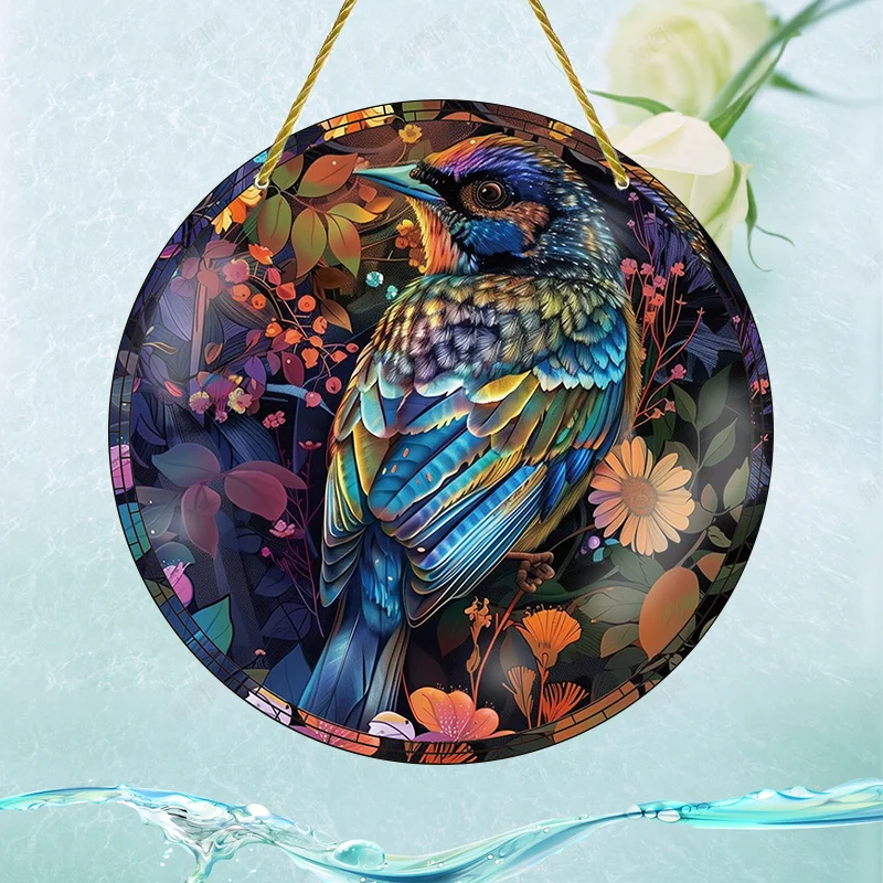 Acrylic Round Listing Decoration, Double-sided Colorful Bird and Flower Prints, Suitable for Christmas and Halloween Gifts