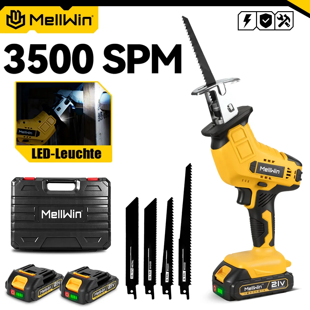 MELLWIN Akku-Säbelsäge, 3500 SPM, Multi-Elektrosäge, Schneidwerkzeug für Metall, Holz, Rohre, für Makita 18 V Akku-Pin