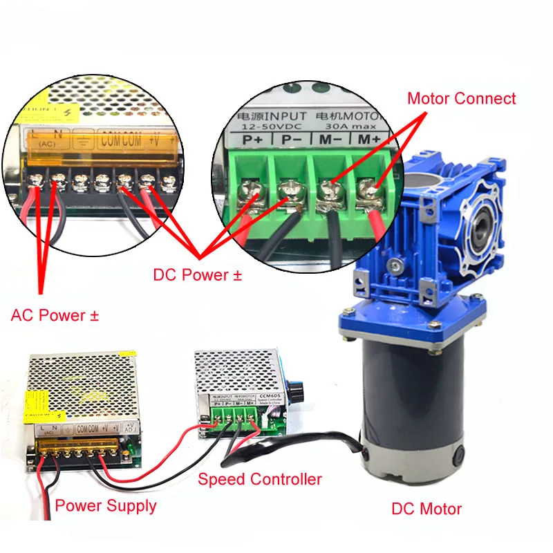 5D300GN-RV40 24V 300W 400kg.cm Hohe Drehmoment Umkehr Geschwindigkeit Regulierung Wurm Getriebe DC Motor 12V mit Selbst-locking