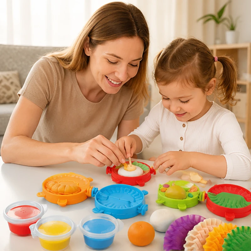 Kids Play Dough Set Color Clay with Various Cartoon Molds Cutters Rolling Pins Tools Kit Children Wheat-based Craft Dough Series