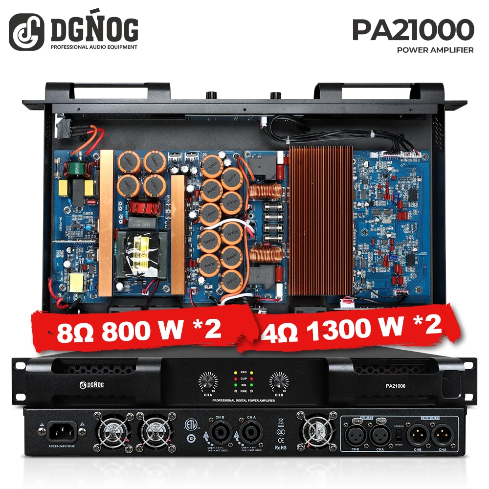 

4 ohm 1300W*2 Digital Power Amplifier Professional 1U DJ Audio Digital Power Amplifier Stage Performance Amplifier DGNOG PA21000