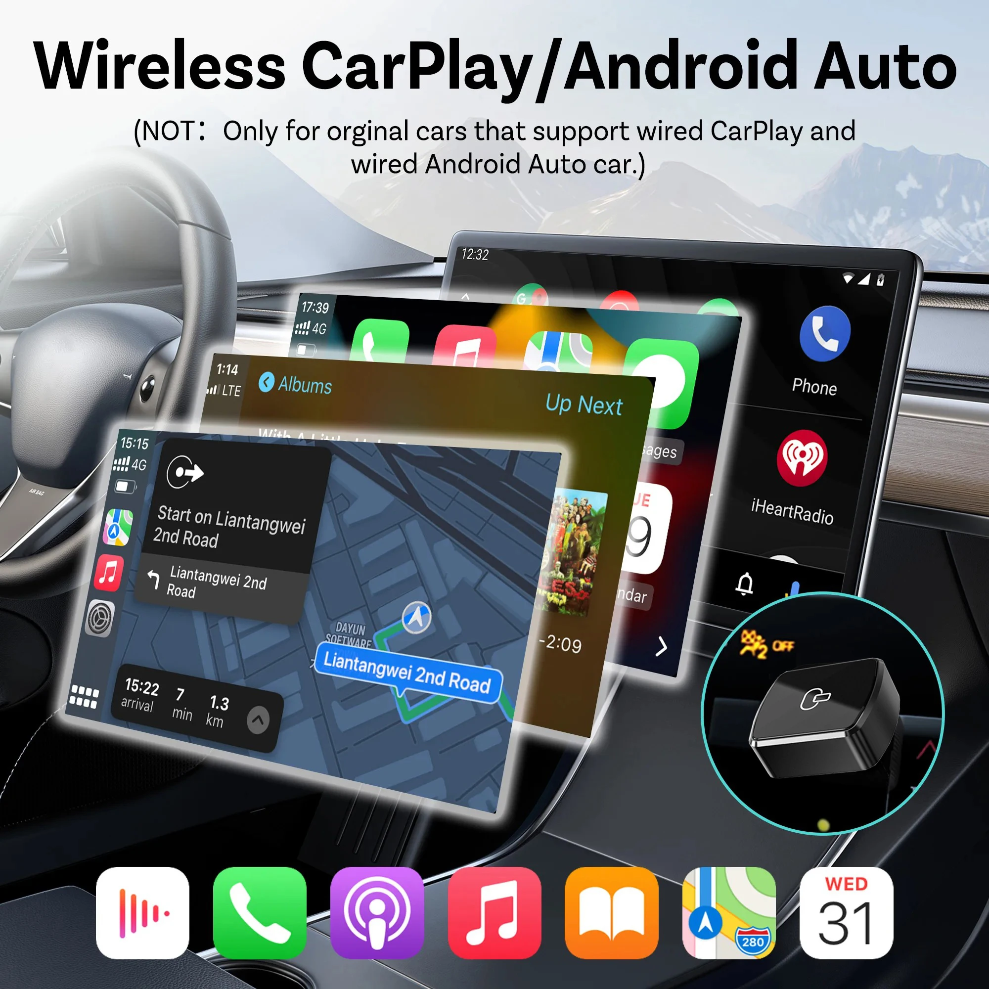 2in1 ワイヤレスCarPlayアダプター Android Autoドングル 高速接続 USBドングル ミニボックス 5.8GHz プラグアンドプレイ 有線CarPlay搭載車用