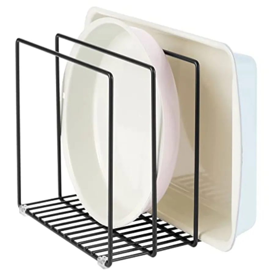 

Steel Storage Tray Organizer Rack for Kitchen Cabinet - Divided Holder with 3 Slots for Skillets, Frying Pan, Pot Lids, Cutting