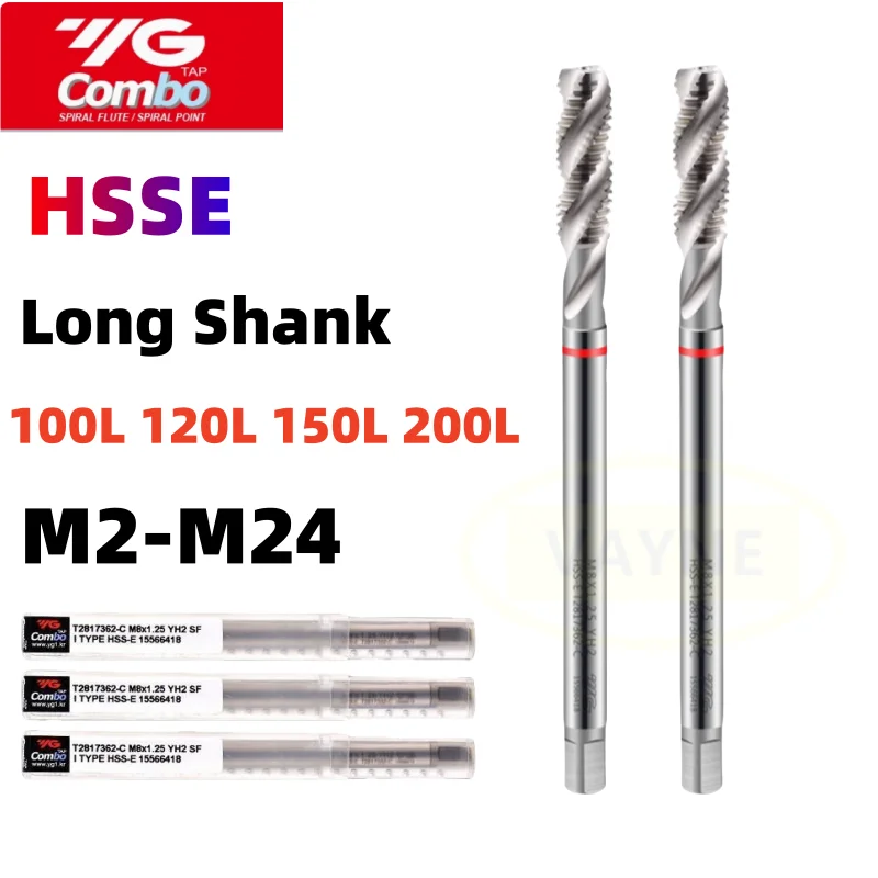 

South Korea YG HSSE Long Shank Spiral Fluted Tap M2M3M4M5M6M8M10M12M14M16M18M20-M24 100L 120L 150L 200L Machine Screw Thread Tap