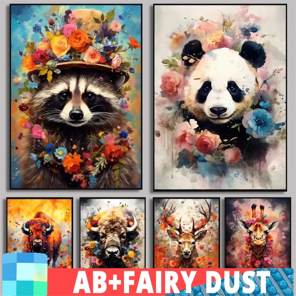 Fairy Dust AB Abstract Animals Diamond Painting DIY Full Panda Raccoon Deer Cattle Embroidery Mosaic Cross Stitch Home Decor