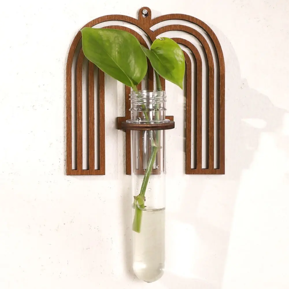 Wooden Hydroponic Planter Shelf Home Ornaments Vase Wall Mounted Planter Hollow Out Geometric Planter Holder Garden Wall Decor