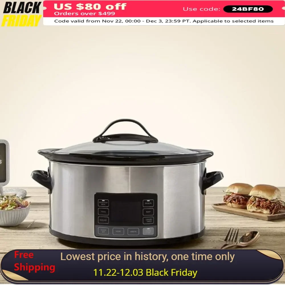 

6 Quart Programmable Slow Cooker, Food Warmer with Digital Timer, Stainless Steel Slow Cookers