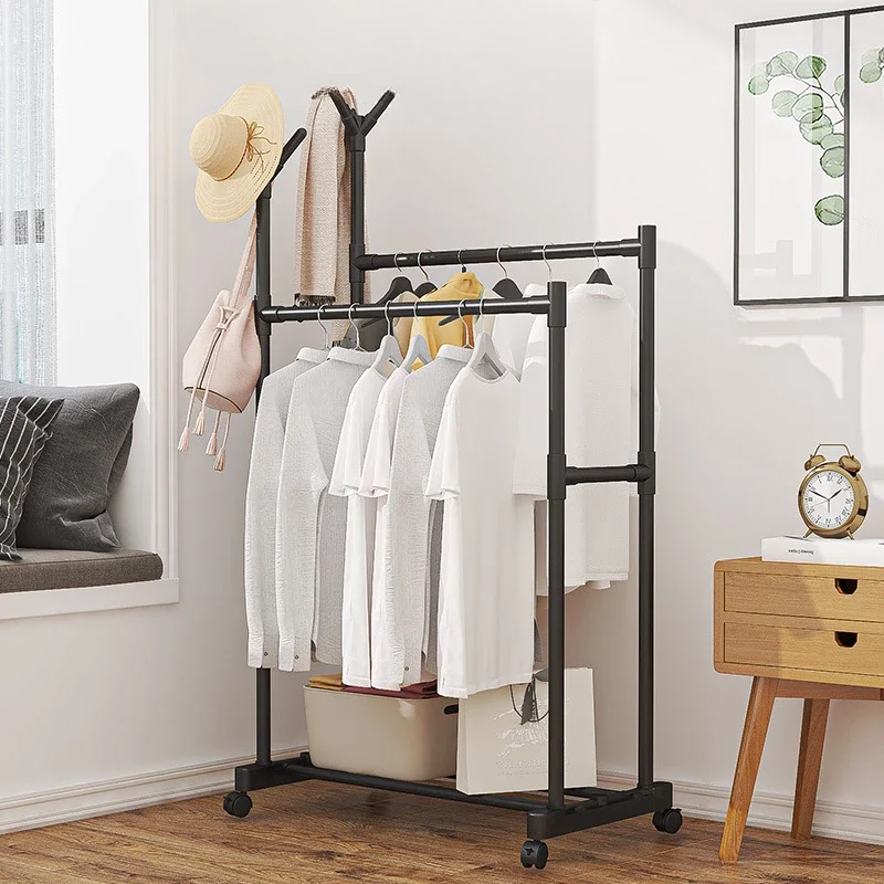 Movable Coat Rack Rod Rack Floor-Standing Bedroom Telescopic Floor Hangers Storage Clothes Shelf Coat Rack  Storage Shelf