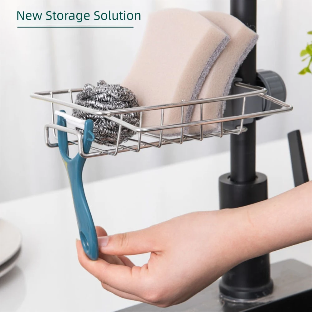 Sponge Holder Over Faucet Kitchen Sink Caddy Organiser Adjustables Stainless Steel Sponge Holder for Kitchen Sink
