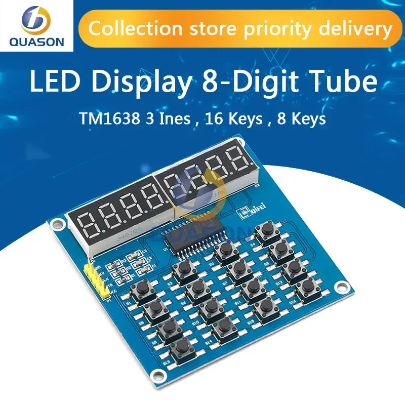 TM1638 LED Display 8-Bit Digital Tube Module 3-Wire 16 Keys 8 Bits Keyboard Scan And KEY LED Display Module For Arduino DIY Kit