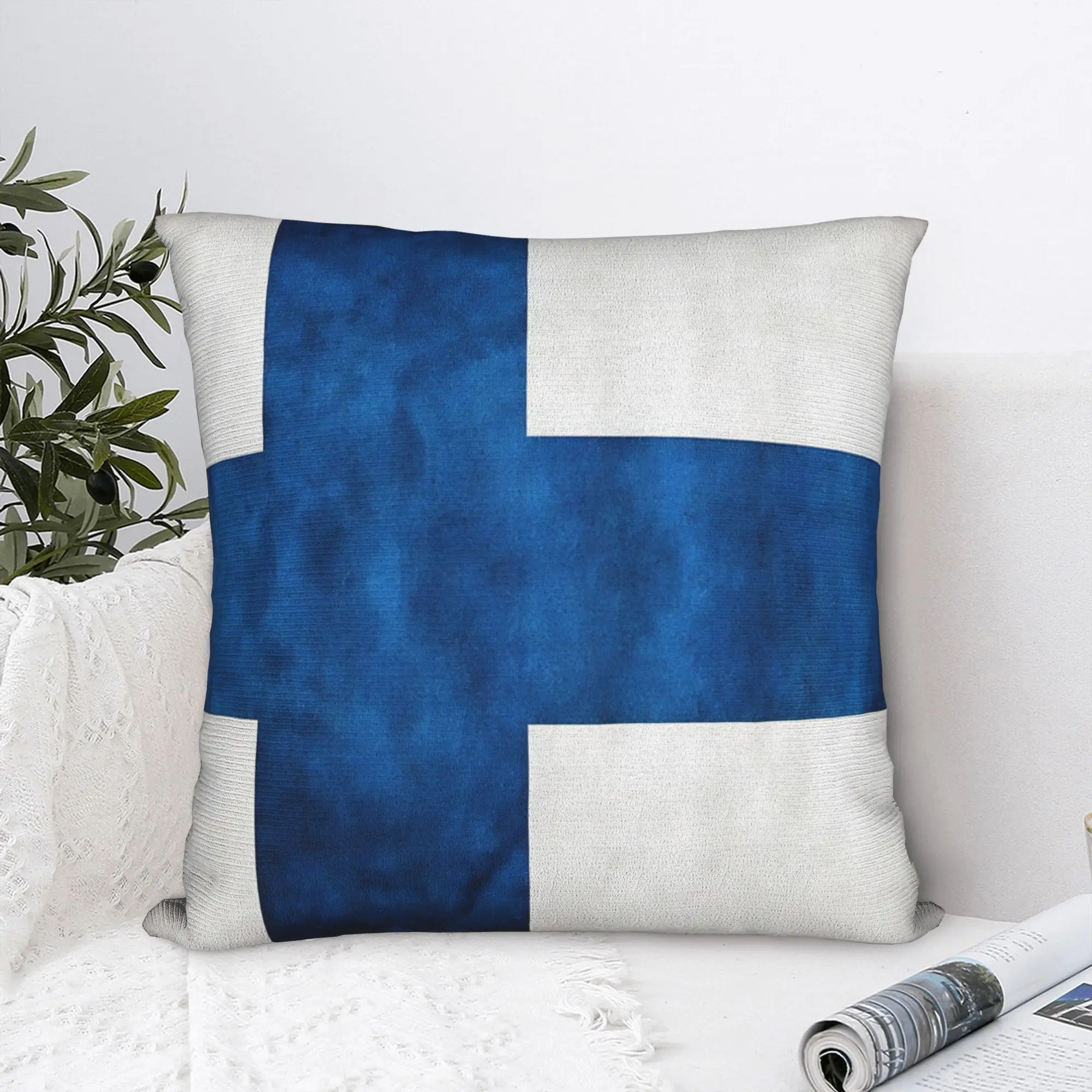 Finland  Finnish Flag  National Flag Of Finland   Pillow Cover  Funny Pillow Case For Sofa Car Home Decor Square Pillowcases