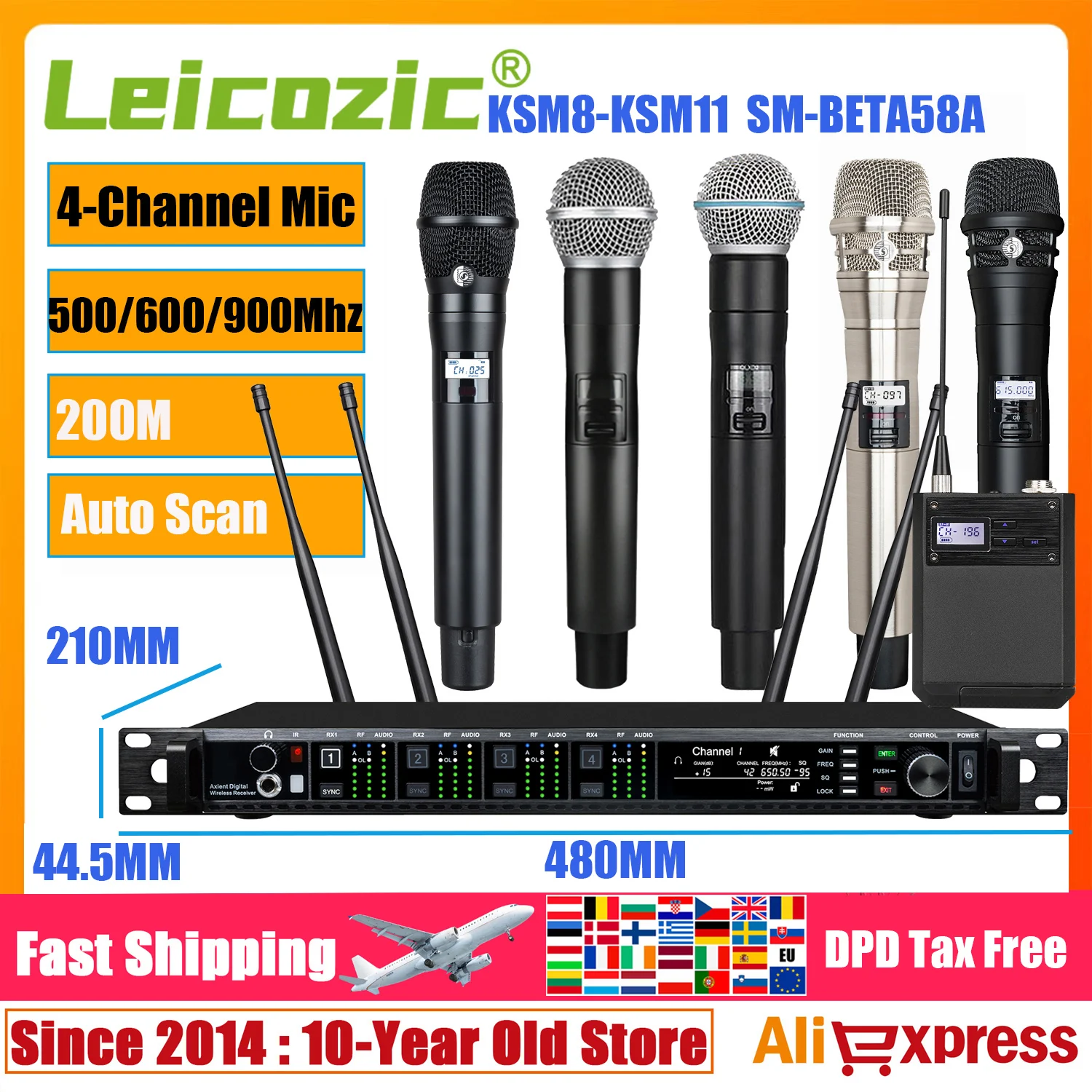 

Leicozic 4 Channel Wireless Microphone Professional Lapel Wireless Microfono Headset Microfone Dynamic AD4Q KSM8 KSM11 SM-Beta58
