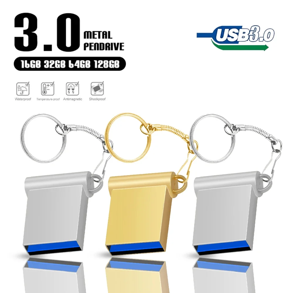 Mini pen drive USB 3,0, unidad flash de 16GB, 64gb, 32 gb, 128gb, resistente al agua, capacidad real, disco USB 3,0