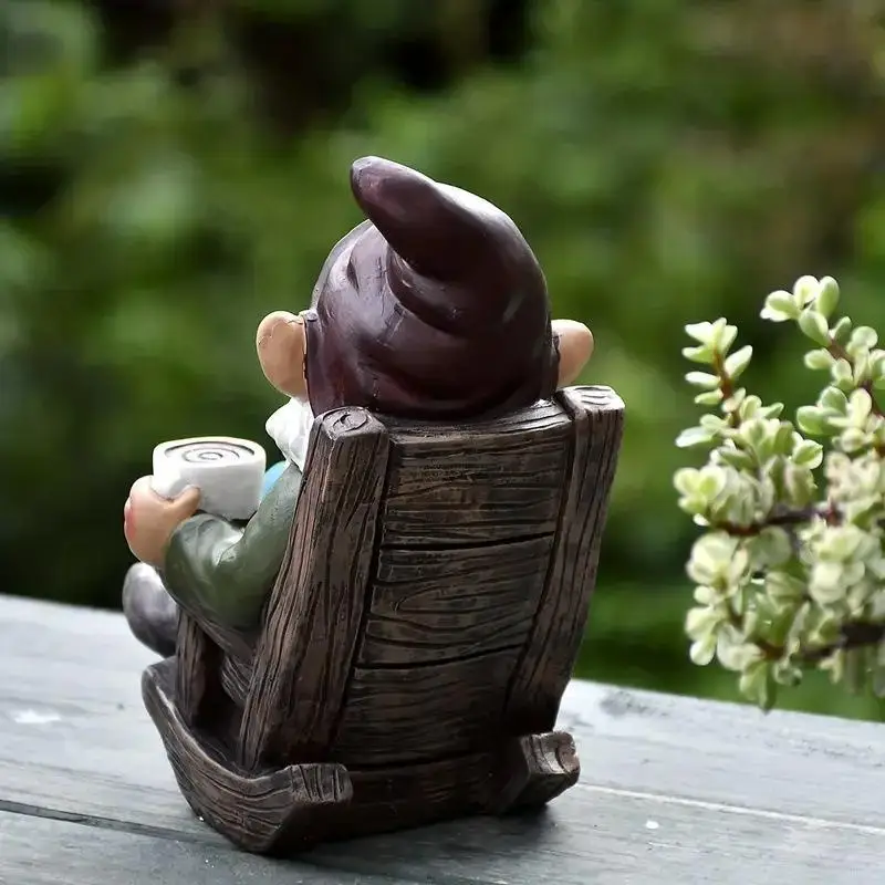 For Outdoor Gnome Rocking Chair Figurine Resin Garden Decoration For Patios Whimsical Design Creates Relaxing Ambiance