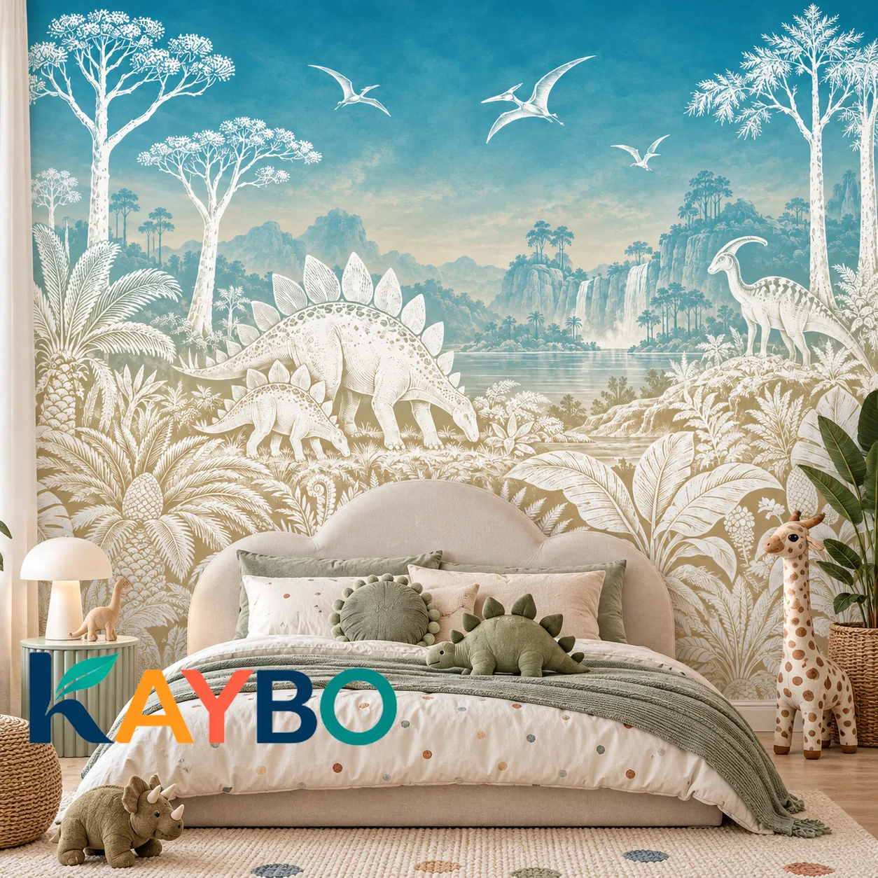 Dinosaur Wall Mural Kids Room Wallpaper Prehistoric Jungle Stegosaurus Decor Non Self Adhesive Nursery Bedroom Wall Art Kids Art