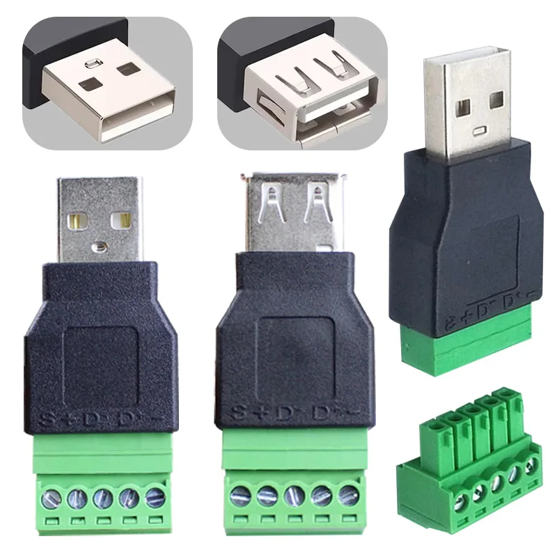 

Solderless USB 2.0 Male Plug Female Socket To 5Pin Screw Terminal USB A Jack Connector for Computer TV Phone Keyboard Mouse