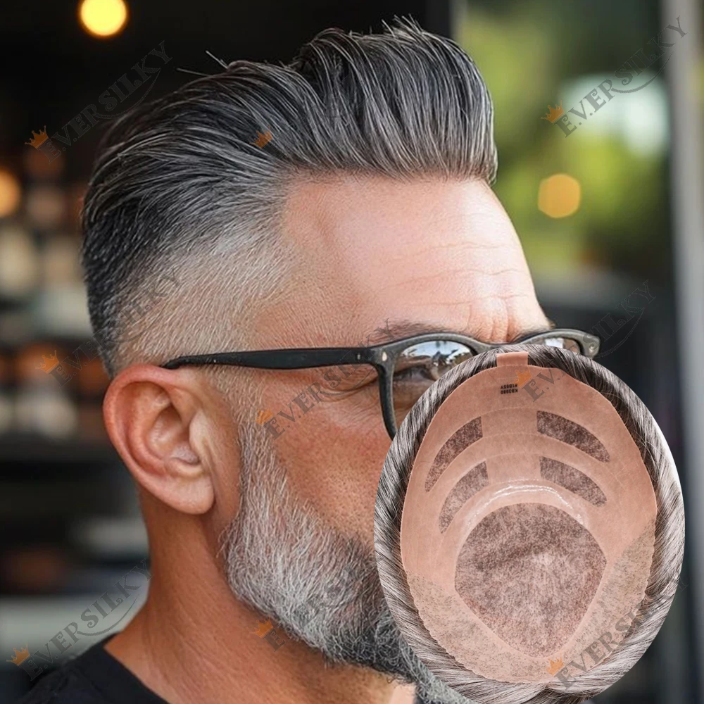 

Супер прочный натуральный волосяной покров, прочный NPU Bond, 100% человеческие волосы, мужской парик 220 # Тонкие моно-серые волосы, протезы старых джентльменов