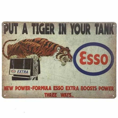 Esso Extra Tin Sign Petrol Oil Tiger in your tank Shed Garage Man Cave 30cmx20cm --Tin Sign