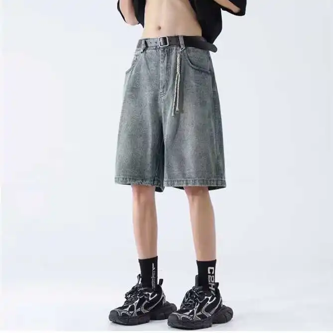 

Hong Kong Sle Loose Fit Straight Leg Men's Denim orts Classic Versatile Casual Pure Cotton Haome Five-Quarter Mid-Pants