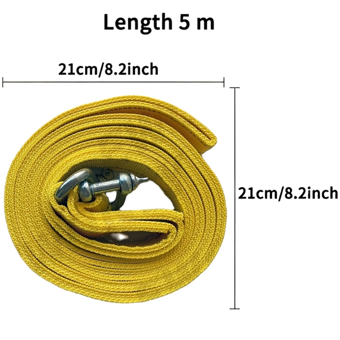4M Car Tow Cable Heavy Duty 5 Ton Trailer Double Thick Traction Strap with Hook Rope for Vehicle Recovery Transportation Pile