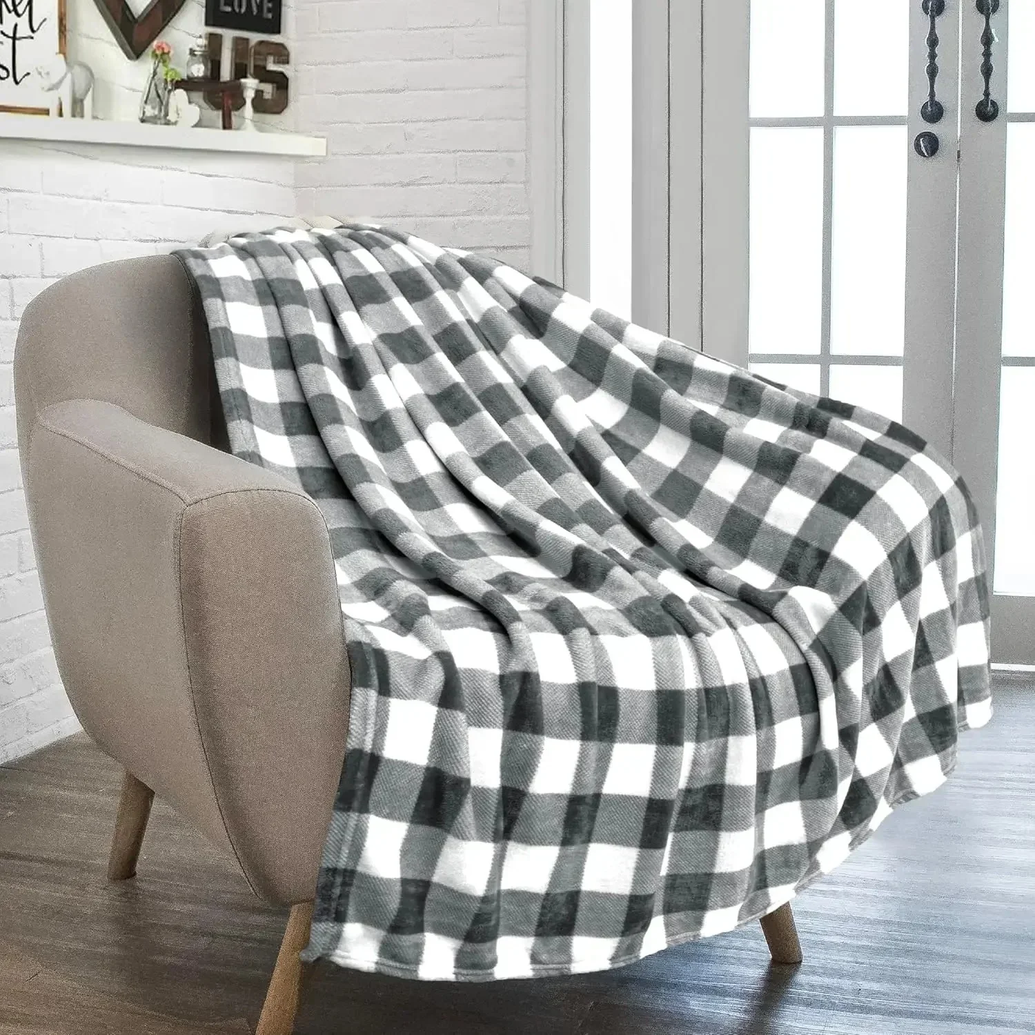 Grey White Buffalo Plaid Check Grid Pattern Throw Blanket For Sofa Living Room Indoor Home Decoration Leisure Rest At Home