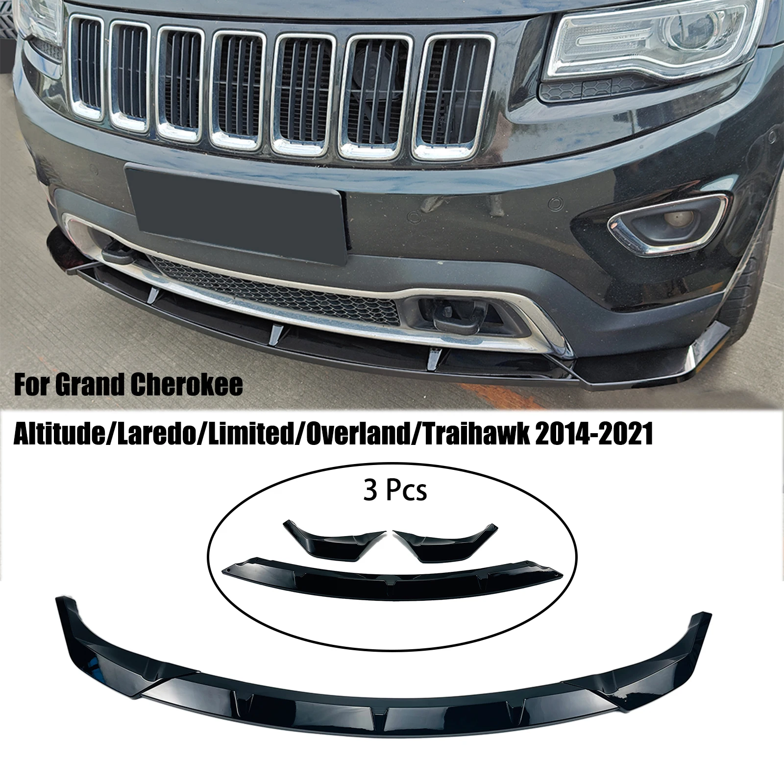 Front Bumper Lip For Grand Cherokee Altitude/Laredo/Limited/Overland/Traihawk 2014-2021 Splitter Diffuser Spoiler