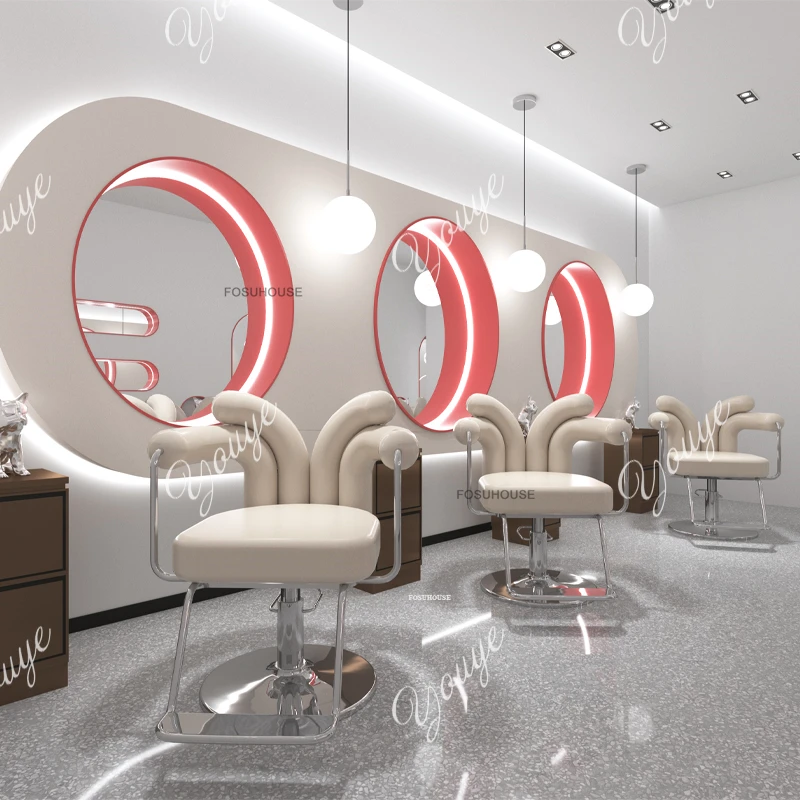 

Professional Beauty Salon Barber Chairs Cream Style Hairdressing Chair Designer Salon Furniture Hair Salon Lift Swivel Armchair