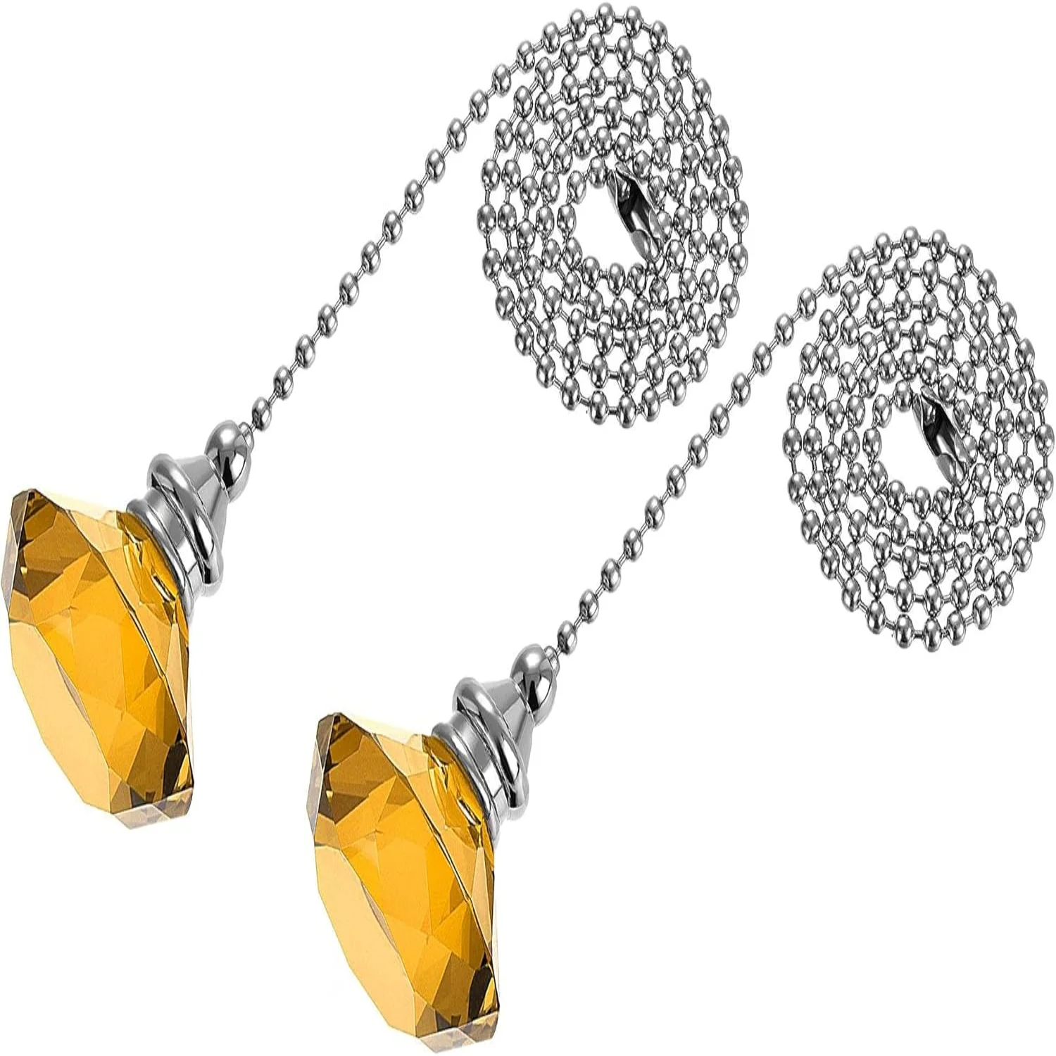 20 Inch Ceiling Fan Pull Chain, Decorative Crystal Fan Pull Chain Ornament Extension,  Diameter Beaded  Pendant, Amber 2Pcs