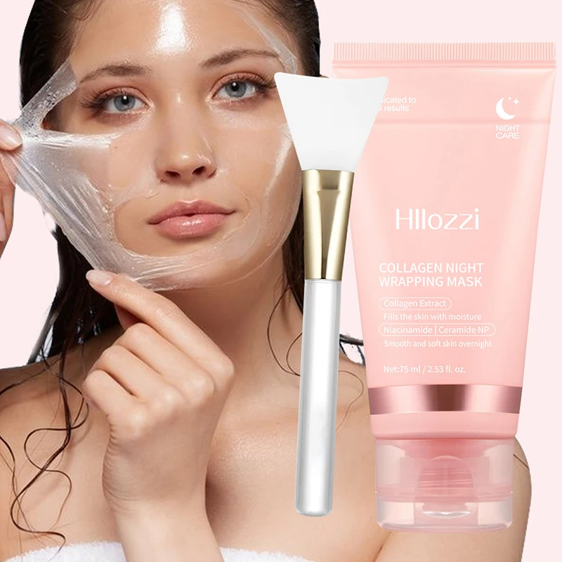 2025 Collagen Overnight Wrap Mask with Jelly Brush Deep Hydrating Moisturizing Night Treatment Mask for All Skin Types New