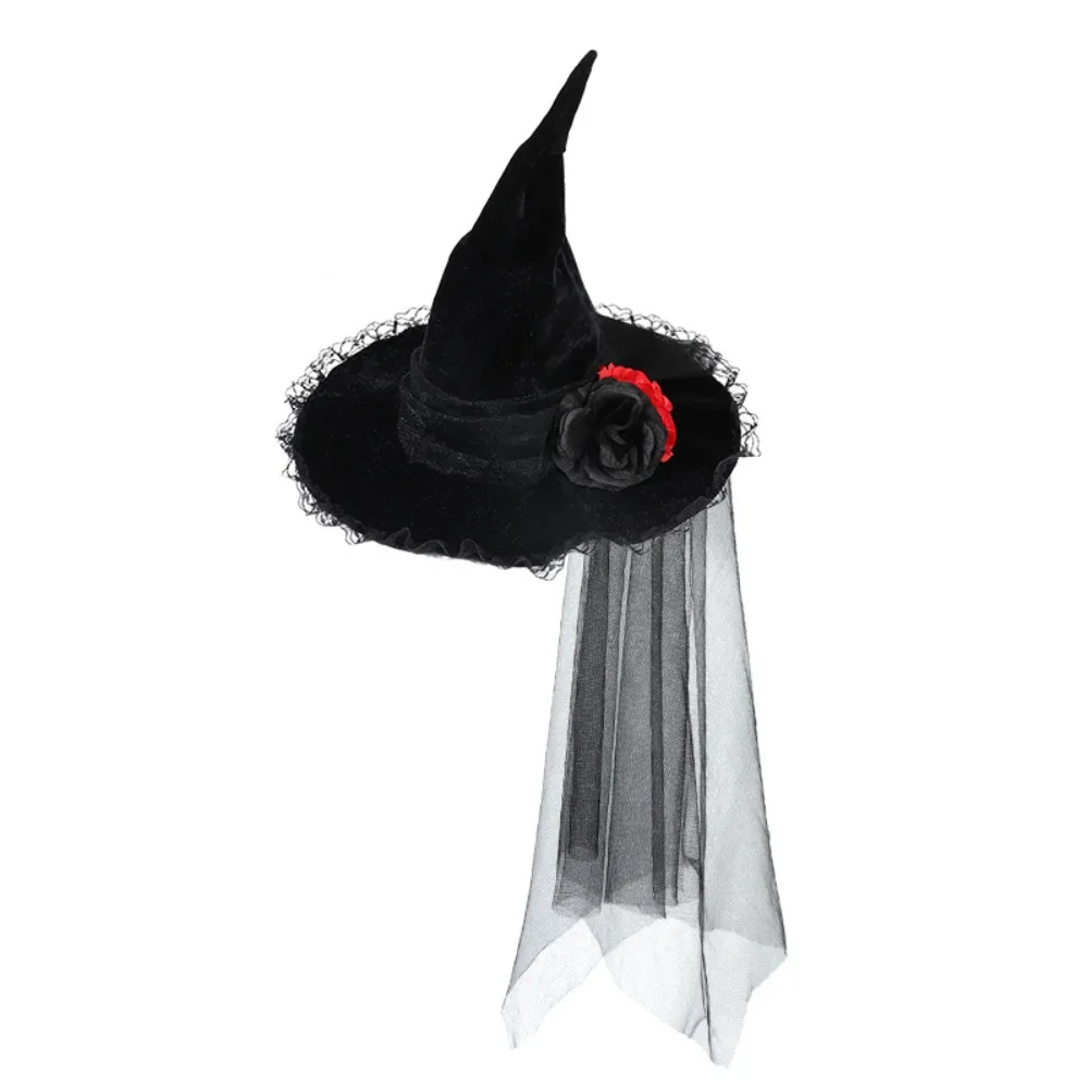 Goth Queen Witch Hat with Tulle & Fake Flowers - Bestselling Halloween Costume Props & Dress-Up Accessories
