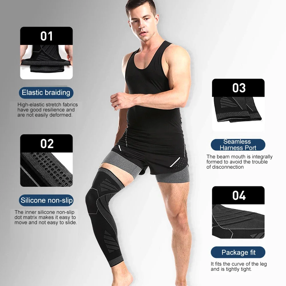 1 PCS Sports Full Leg Compression Sleeve Knee Brace Support Protector for Weightlifting Arthritis Joint Pain Relief Muscle Tear