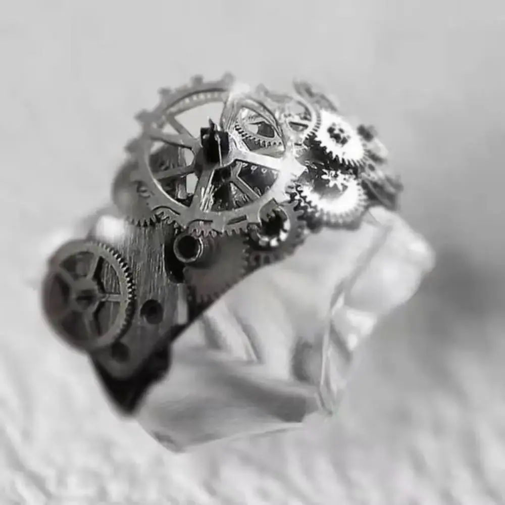 New Retro Niche Creative Trend Precision Mechanical Dial Men's Ring Motorcyclist Steampunk Fashion Street Party Ring Accessories