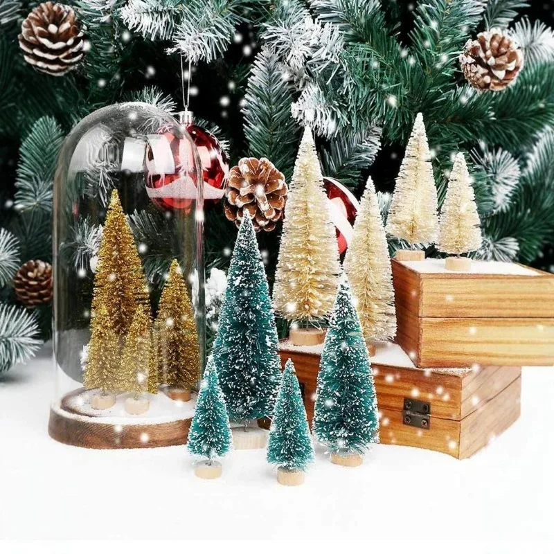 9~27Pcs(9Pcs/set) Small Christmas Tree Cedar Pine Sisal Ornament Artificial Simulation Mini Xmas Holiday Party Indoor Decoration