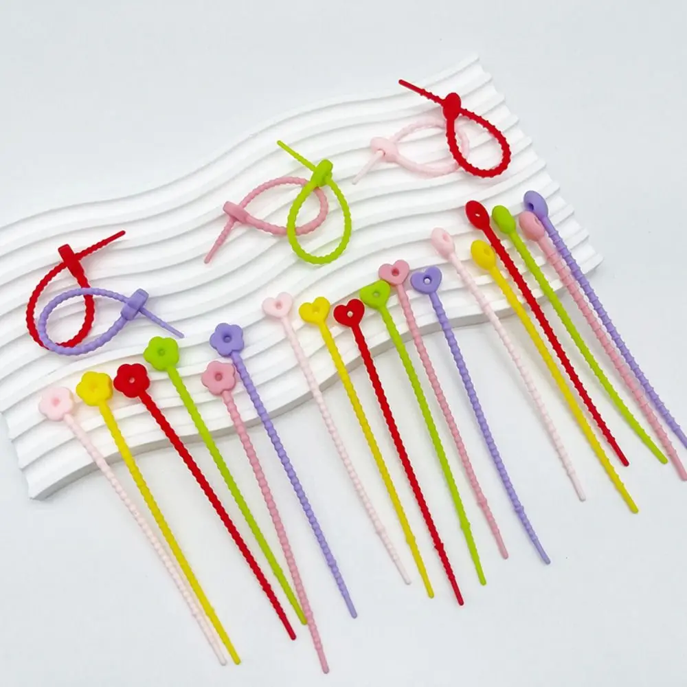 10pcs Flowers Silicone Tie Candy Colors Reusable Live Buckle Cable Ties Silicone Material Bag Accessories Lanyard