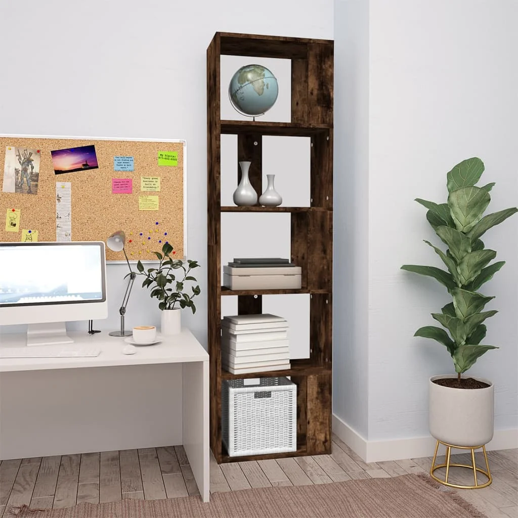 Bücherregal aus geräucherter Eiche, 45 x 24 x 160 cm, aus Holzwerkstoff, freistehendes Bücherregal mit offenen Ablagefächern für Wohnzimmer, Arbeitszimmer, Büro