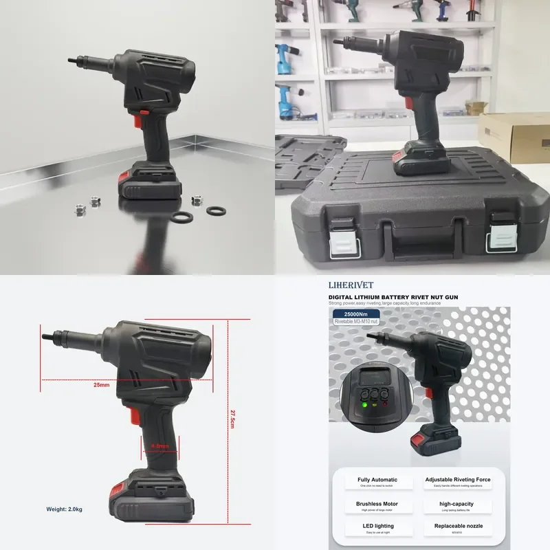Smart Digital Display Wireless Rivet Blue Rocol Brushless Electric Nut Riveting Tool 100-240V Battery Rivet