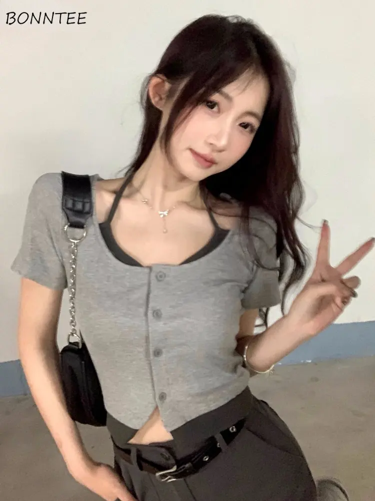 T-shirts Women Solid Simple Daily All-match Designed Special Charming Vintage Graceful Korean Style Schoolgirls Spring Comfort