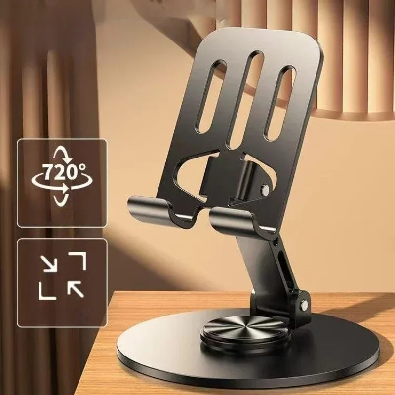 Universal Todo Metálico Aluminio 360 °   Soporte giratorio para teléfono móvil: diseño plegable de doble eje, soporte antideslizante estable