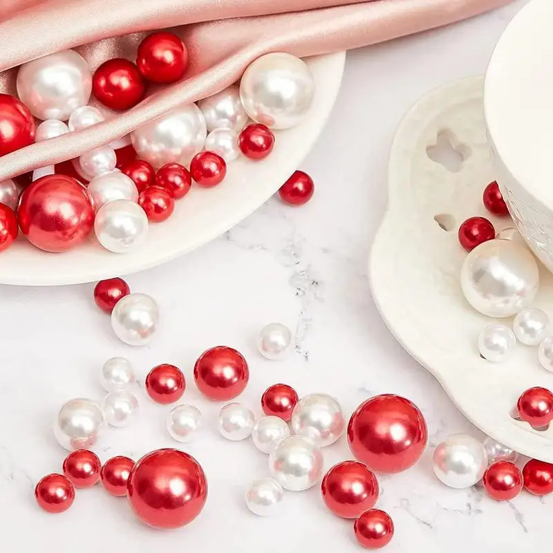 Christmas Vase Filler White And Red Candy Cane Pearl Water Gels Beads Floating Candles For Home Christmas Party Table Decor