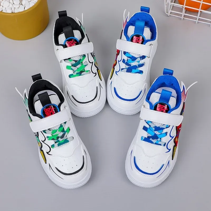 Disney Cartoon Spiderman Children Casual Sports Shoes Kids Trend Small White Shoes Spring Autumn Fashion Breathable Sneakers