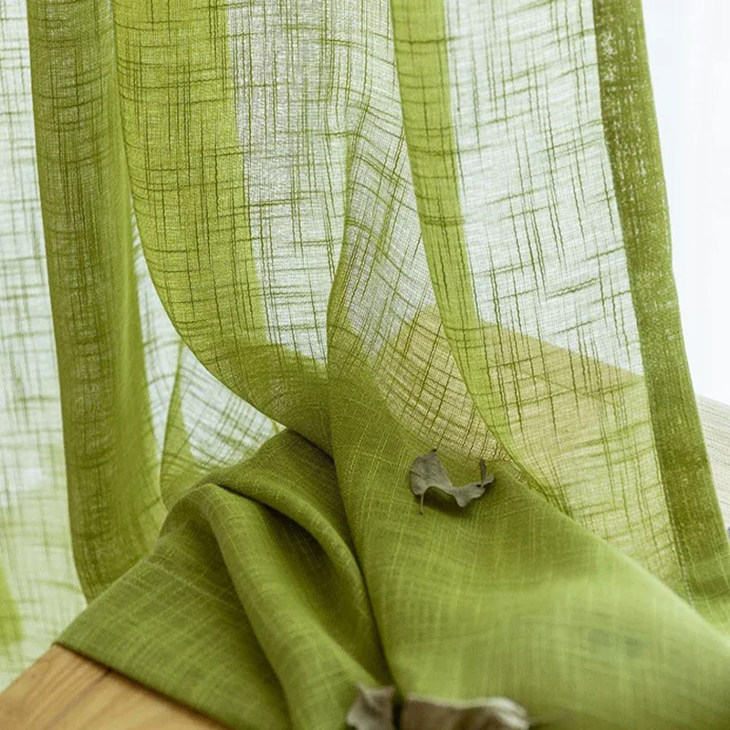 American Country Style Green Cotton Flax Curtain Sheer Fbrics Window Treatment Curtains For Living Room Cortina Tulle Decor