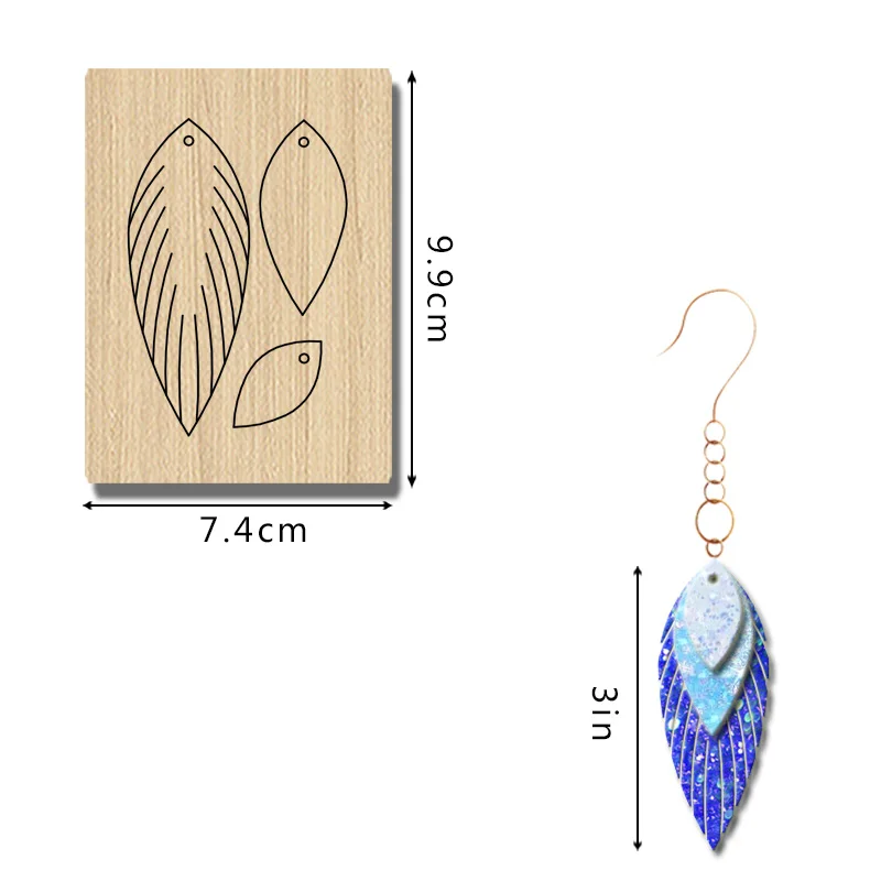 em08   Stacked Water Drop Tassel Shaped Earrings With Wooden Cutting Mold, Customizable For Most Machines