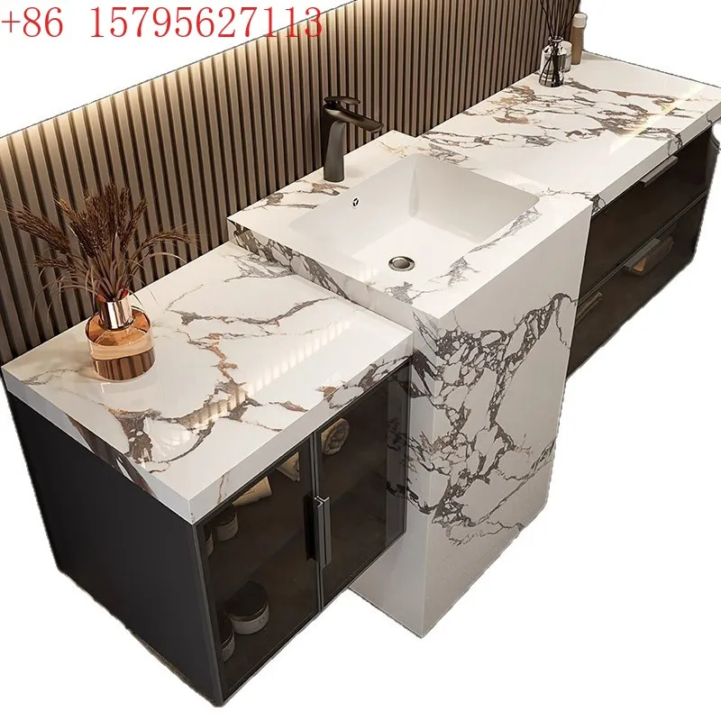 

Toilet wash basin smart rock slab bathroom cabinet combination light strip