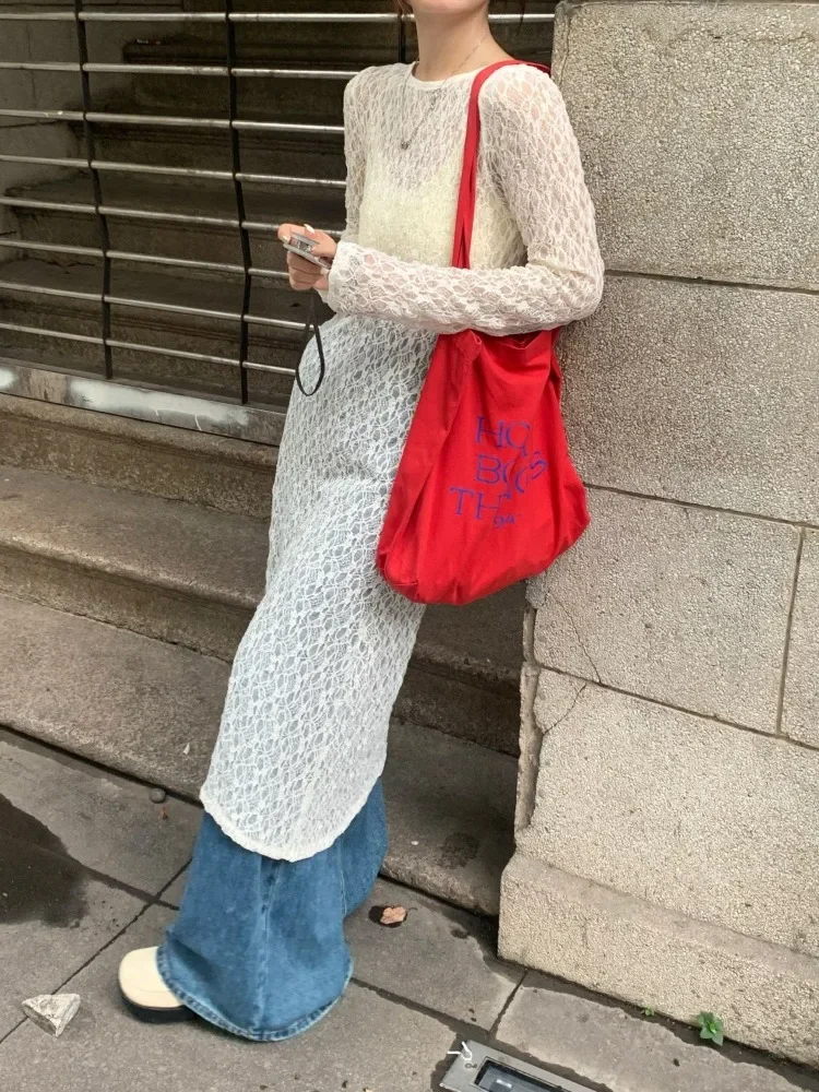 فستان كوري من الدانتيل الثقيل للنساء لخريف وشتاء شفاف من خلال فساتين نسائية بيضاء على الطراز القوطي العتيق فيستدوس دي موجر